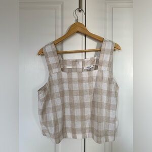 Madewell gingham check cropped linen blend top- NWT